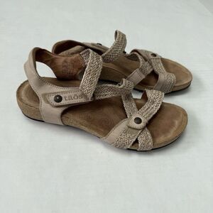 Taos Trulie Sandals Womens Size 7- 7.5 Stone Braided Leather Comfort Adjustable